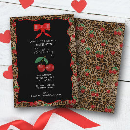 Leopard Cheetah Animal Print Cherry Girl Birthday Kaart