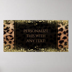 Leopard Cheetah Animal Print Gold Glitter Banner
