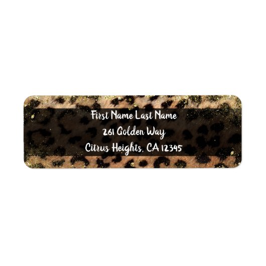 Leopard Cheetah Animal Print Gold Glitter Flecks Etiket (Voorkant)