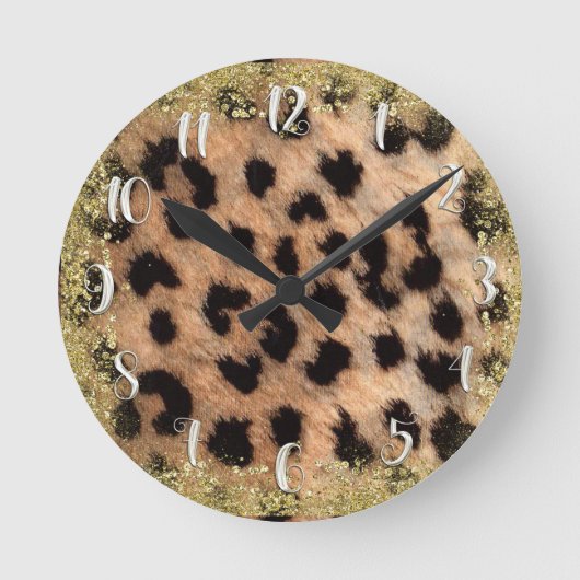 Leopard Cheetah Animal print Gold Glitter Modern Ronde Klok (Voorkant)