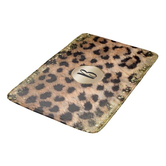 Leopard Cheetah Animal print Gold Glitter Monogram Badmat (Gekanteld)