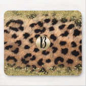 Leopard Cheetah Animal print Gold Glitter Monogram Muismat (Voorkant)