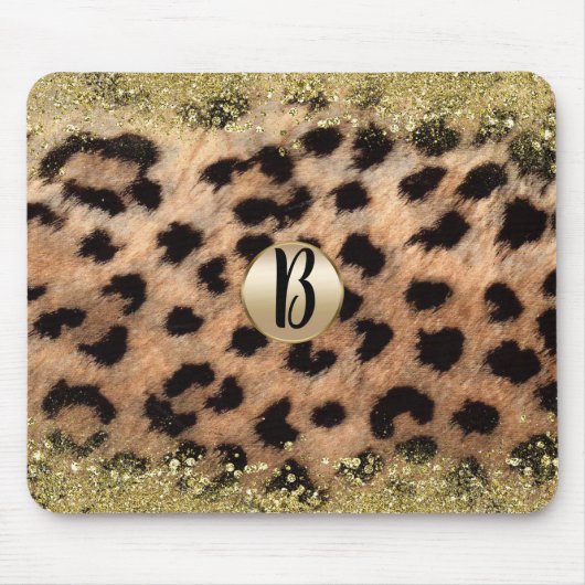 Leopard Cheetah Animal print Gold Glitter Monogram Muismat (Voorkant)