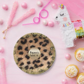 Leopard Cheetah Animal print Gold Glitter Monogram Papieren Bordje (Feest)