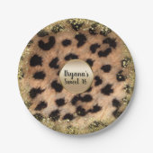 Leopard Cheetah Animal print Gold Glitter Monogram Papieren Bordje (Voorkant)