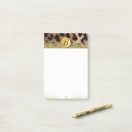 Leopard Cheetah Animal print Gold Glitter Monogram Post-it® Notes (Op bureau)