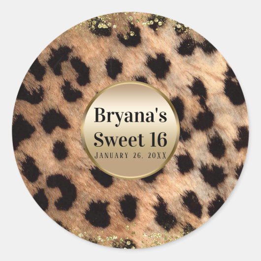 Leopard Cheetah Animal print Gold Glitter Monogram Ronde Sticker (Voorkant)