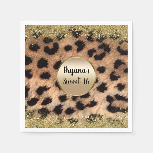 Leopard Cheetah Animal print Gold Glitter Monogram Servet (Voorkant)
