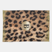 Leopard Cheetah Animal print Gold Glitter Monogram Theedoek (Horizontaal)