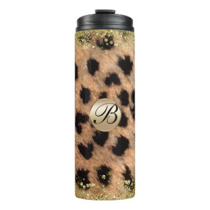 Leopard Cheetah Animal print Gold Glitter Monogram Thermosbeker
