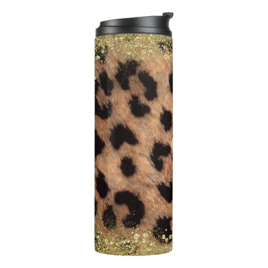 Leopard Cheetah Animal print Gold Glitter Monogram Thermosbeker (Gedraaid links)