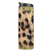 Leopard Cheetah Animal print Gold Glitter Monogram Thermosbeker (Geroteerd rechts)