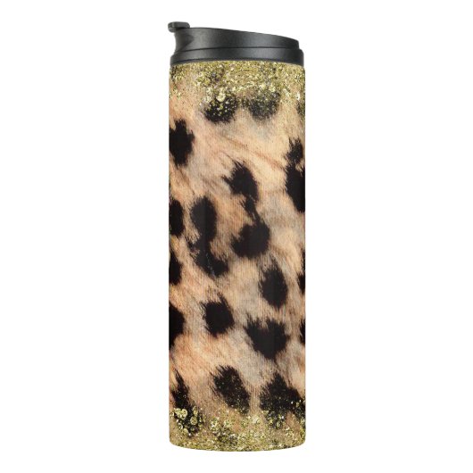 Leopard Cheetah Animal print Gold Glitter Monogram Thermosbeker (Geroteerd rechts)