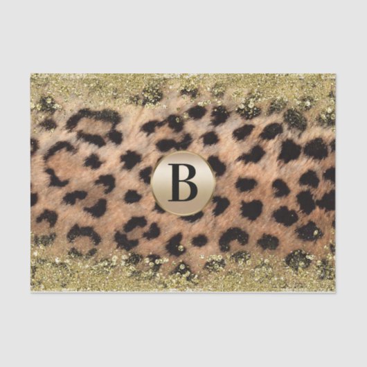 Leopard Cheetah Animal print Gold Glitter Monogram Tissuepapier (Voorkant)