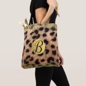 Leopard Cheetah Animal print Gold Glitter Monogram Tote Bag (Dichtbij)
