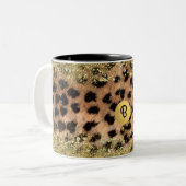 Leopard Cheetah Animal print Gold Glitter Monogram Tweekleurige Koffiemok (Voorkant links)