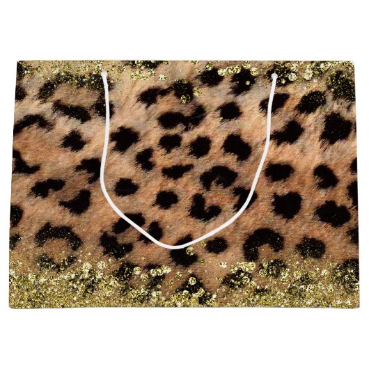 Leopard Cheetah Animal Print Gouden Glitter Trendy Large Cadeautasje (Voorkant)