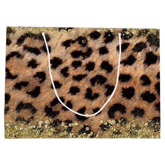 Leopard Cheetah Animal Print Gouden Glitter Trendy Large Cadeautasje (Achterkant)
