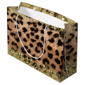 Leopard Cheetah Animal Print Gouden Glitter Trendy Large Cadeautasje (Achterkant Gekanteld)