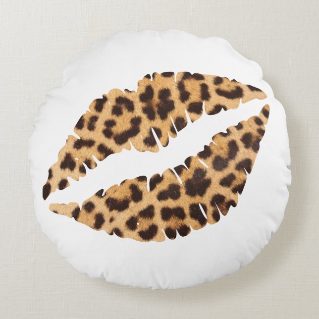Leopard Cheetah Animal Print Mouth Lips Thuispil Rond Kussen (Voorkant)