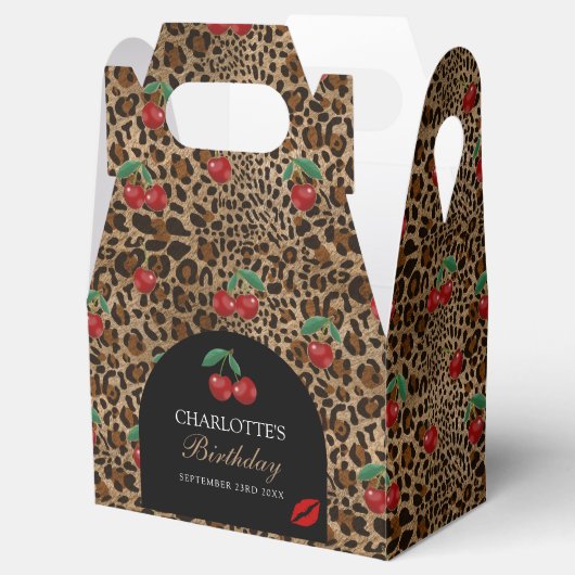 Leopard Cheetah Animal Print Red Cherries Bedankdoosjes (Geopend)