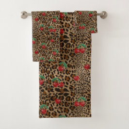 Leopard Cheetah Animal Print Red Cherry Bad Handdoek