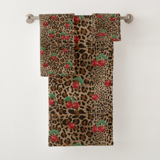 Leopard Cheetah Animal Print Red Cherry Bad Handdoek (Insitu)