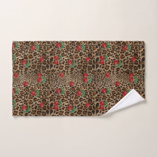 Leopard Cheetah Animal Print Red Cherry Bad Handdoek (Handdoek)