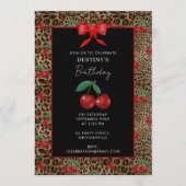 Leopard Cheetah Animal Print Red Cherry Birthday Kaart (Voorkant)