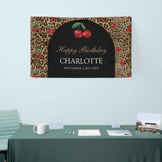Leopard Cheetah Animal Print Red Cherry Birthday Spandoek (Beurs)