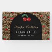 Leopard Cheetah Animal Print Red Cherry Birthday Spandoek (Horizontaal)