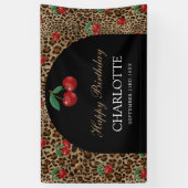 Leopard Cheetah Animal Print Red Cherry Birthday Spandoek (Verticaal)