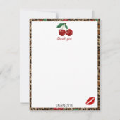 Leopard Cheetah Animal Print Red Cherry Pattern Bedankkaart (Voorkant)