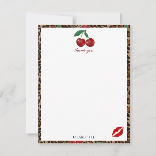 Leopard Cheetah Animal Print Red Cherry Pattern Bedankkaart (Voorkant)