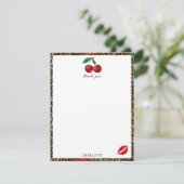 Leopard Cheetah Animal Print Red Cherry Pattern Bedankkaart (Staand voorkant)