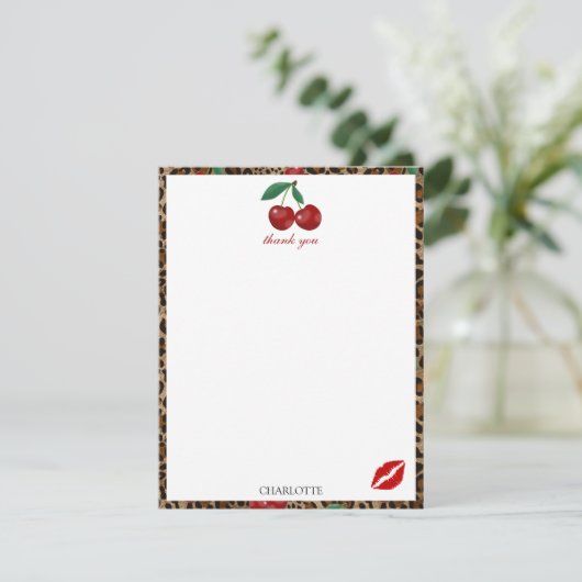 Leopard Cheetah Animal Print Red Cherry Pattern Bedankkaart (Staand voorkant)