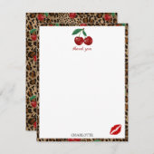 Leopard Cheetah Animal Print Red Cherry Pattern Bedankkaart (Voorkant / Achterkant)