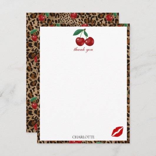 Leopard Cheetah Animal Print Red Cherry Pattern Bedankkaart (Voorkant / Achterkant)