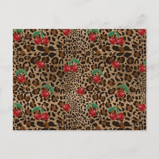Leopard Cheetah Animal Print Red Cherry Pattern Briefkaart (Voorkant)