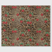 Leopard Cheetah Animal Print Red Cherry Pattern Cadeaupapier (Vlak)