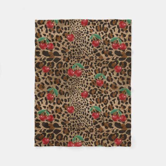 Leopard Cheetah Animal Print Red Cherry Pattern Fleece Deken (Voorkant)