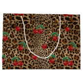 Leopard Cheetah Animal Print Red Cherry Pattern Groot Cadeauzakje (Achterkant)