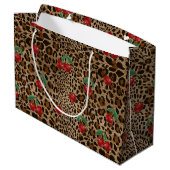 Leopard Cheetah Animal Print Red Cherry Pattern Groot Cadeauzakje (Achterkant Gekanteld)