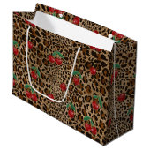 Leopard Cheetah Animal Print Red Cherry Pattern Groot Cadeauzakje (Voorkant Gekanteld)