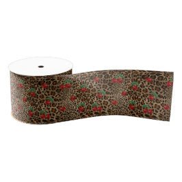 Leopard Cheetah Animal Print Red Cherry Pattern Grosgrain Lint