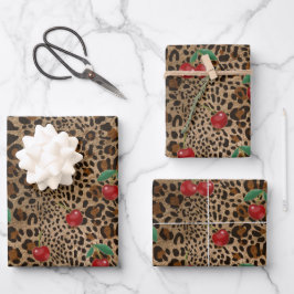 Leopard Cheetah Animal Print Red Cherry Pattern Inpakpapier Vel