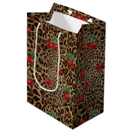 Leopard Cheetah Animal Print Red Cherry Pattern Medium Cadeauzakje