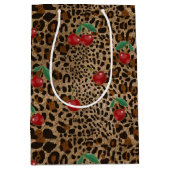 Leopard Cheetah Animal Print Red Cherry Pattern Medium Cadeauzakje (Voorkant)