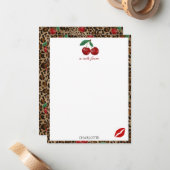 Leopard Cheetah Animal Print Red Cherry Pattern Notitiekaartje (Voorkant / Achterkant in situ)