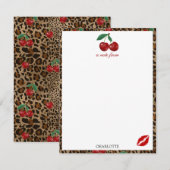 Leopard Cheetah Animal Print Red Cherry Pattern Notitiekaartje (Voorkant / Achterkant)
